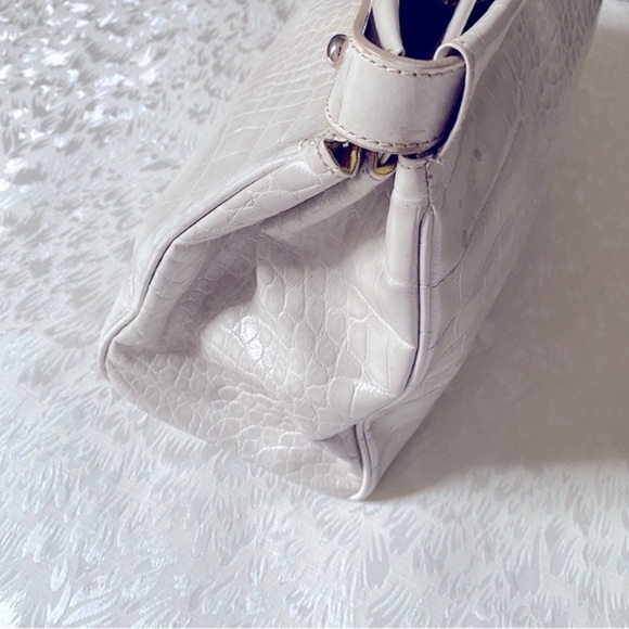 Claudia Firenze CROC EMBOSSED LARGE LEATHER TOTE BAG SATCHEL OFFICE TRAVEL Beige - Picture 9 of 13